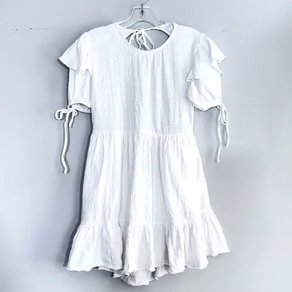 FREE PEOPLE Beach Iris Mini Dress White Open Back Ruffle Boho XS Summer Babydoll - Picture 8 of 16